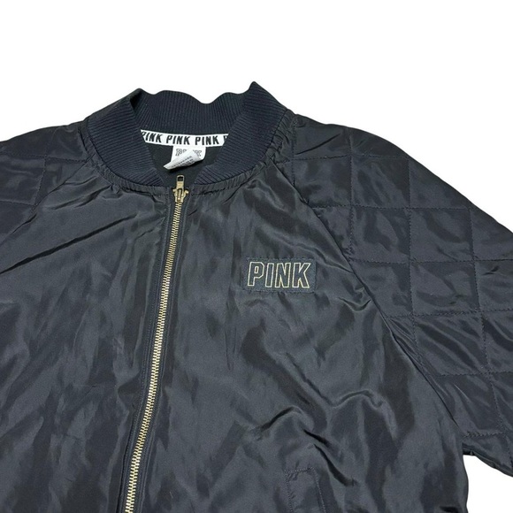 Victorias Secret PINK Black & Gold Bomber Jacket - Picture 3 of 5